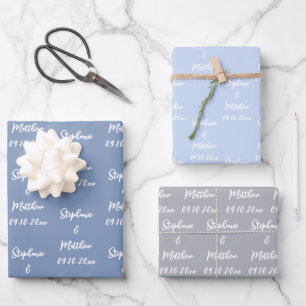 Feuille De Papier Cadeau Elégant Dusty Blue Bride Groom Noms Mariages