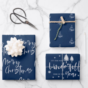 Feuille De Papier Cadeau Elegant Electric Blue Joyeux Citation de Noël Cade