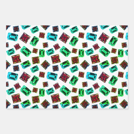 Feuille De Papier Cadeau Élégant émeraude vert émeraude Motif Ruby Gems (Devant 3)