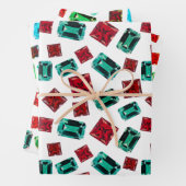 Feuille De Papier Cadeau Élégant émeraude vert émeraude Motif Ruby Gems (En situation)
