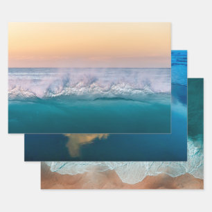 FEUILLE DE PAPIER CADEAU ÉLÉGANT ENSEMBLE DE PHOTOS PAYSAGES DE PLAGE