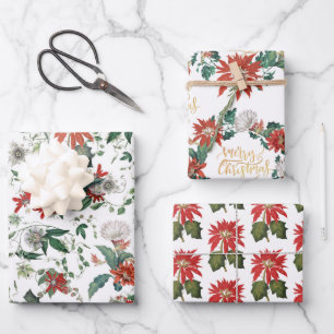 Feuille De Papier Cadeau Élégant Enveloppement de fleurs de Noël de Poin