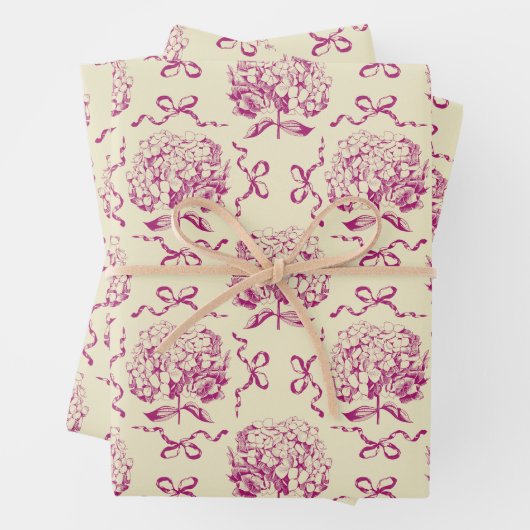 Feuille De Papier Cadeau Élégant esthétique Hydrangea Bow Toile rose Motif (En situation)