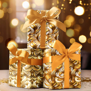 Feuille De Papier Cadeau Élégant Faux Gold Foil Abstrait   Mariage blanc