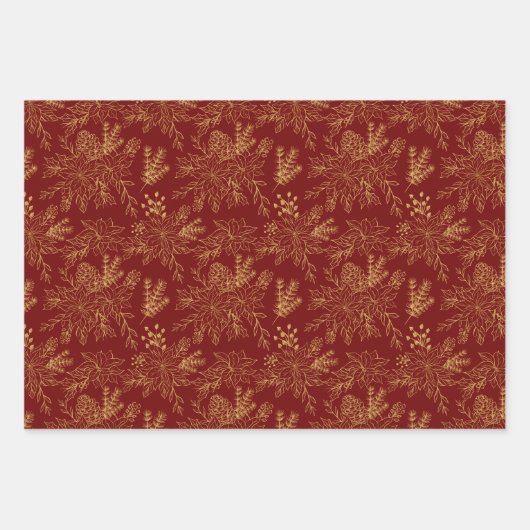 Feuille De Papier Cadeau Elégant Festif vacances Floral Poinsettia (Devant 2)