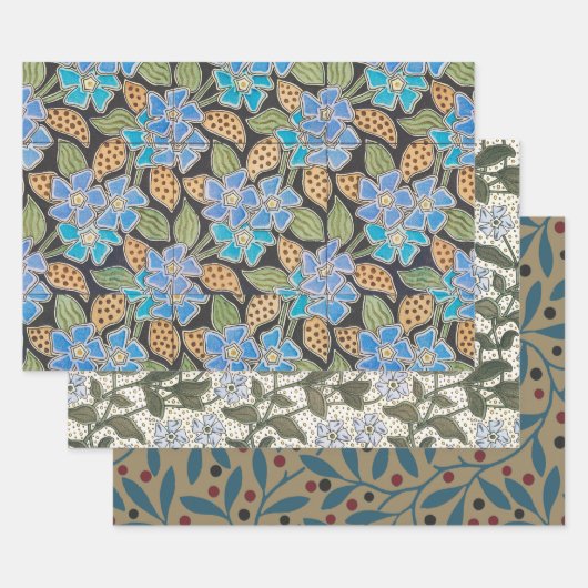 Feuille De Papier Cadeau Élégant Fleur Bleu Périwinkle Floral Classic (Lot)