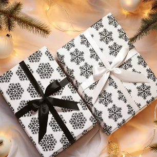 Feuille De Papier Cadeau Élégant flocon de neige noir et blanc