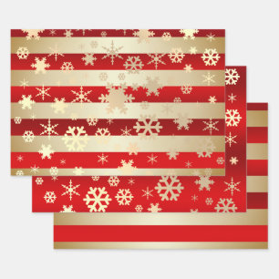 Feuille De Papier Cadeau Élégant flocon de Noël motif rayé