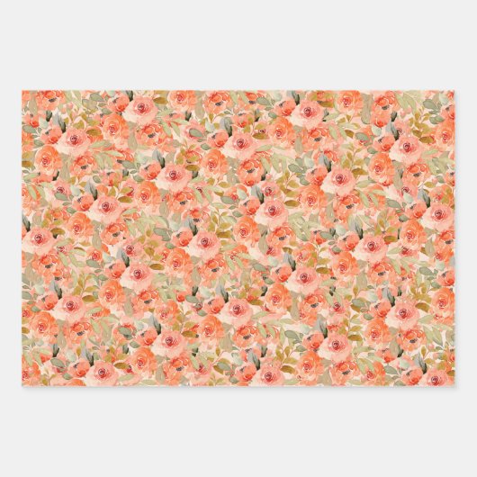 Feuille De Papier Cadeau Élégant floral aquarelle orange (Devant 3)
