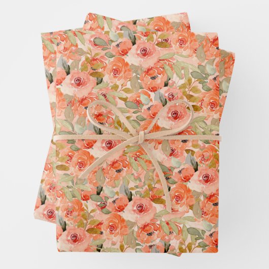 Feuille De Papier Cadeau Élégant floral aquarelle orange (En situation)
