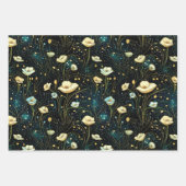 Feuille De Papier Cadeau Élégant floral céleste Midnight bleu & or (Devant)