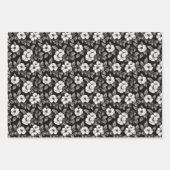 Feuille De Papier Cadeau Élégant floral noir et blanc (Devant 3)