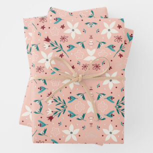 Feuille De Papier Cadeau Élégant floral rose