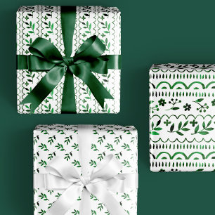 Feuille De Papier Cadeau Elégant Folk Botanique Vert Aquarelle Vacances