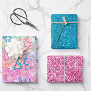 Feuille De Papier Cadeau Elégant girly iridescente parties scintillant unic