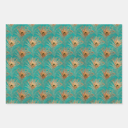 Feuille De Papier Cadeau Elegant Glitter Peacock Feathers Pattern  (Devant 3)
