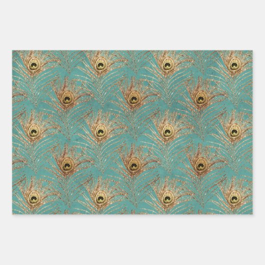 Feuille De Papier Cadeau Elegant Glitter Peacock Feathers Pattern  (Devant 2)