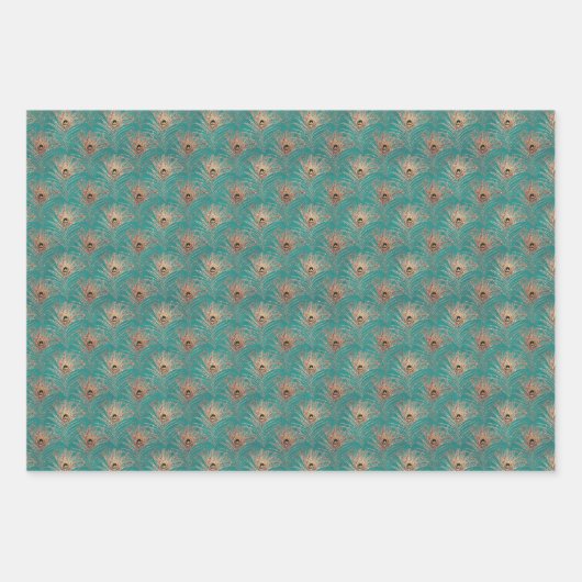 Feuille De Papier Cadeau Elegant Glitter Peacock Feathers Pattern  (Devant)