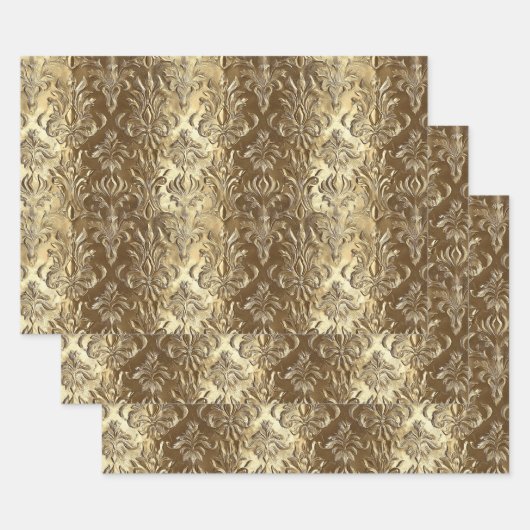Feuille De Papier Cadeau Elegant Gold Faux Brocade Gift  (Lot)