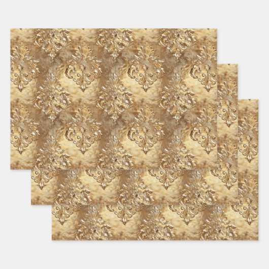 Feuille De Papier Cadeau Elegant Gold Faux Brocade Gift  (Lot)
