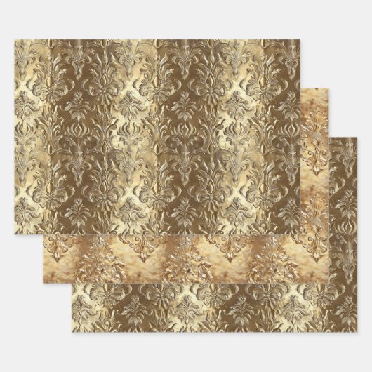 Feuille De Papier Cadeau Elegant Gold Faux Brocade Gift  (Lot)