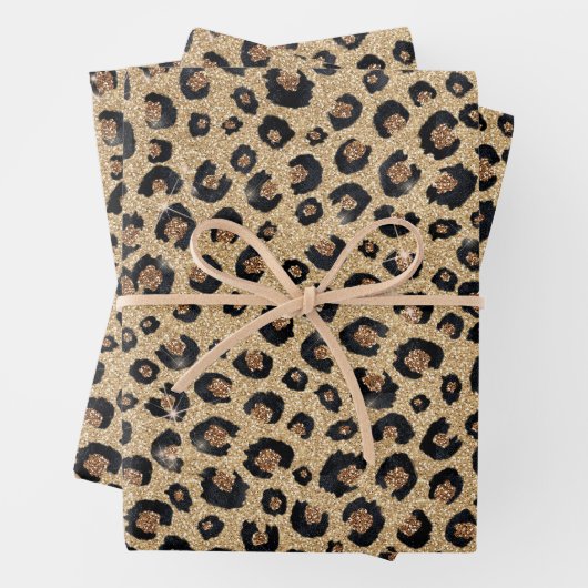 Feuille De Papier Cadeau Elegant Gold Glitter Black Leopard Print (En situation)