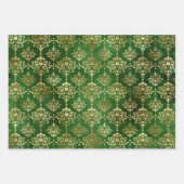 Feuille De Papier Cadeau Élégant Green Gold Damask Reindeer Snowflakes (Devant)
