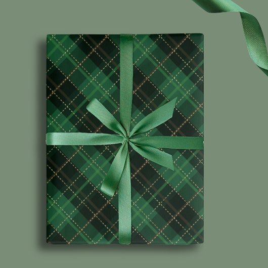 Feuille De Papier Cadeau Elegant Green Plaid Christmas Holiday