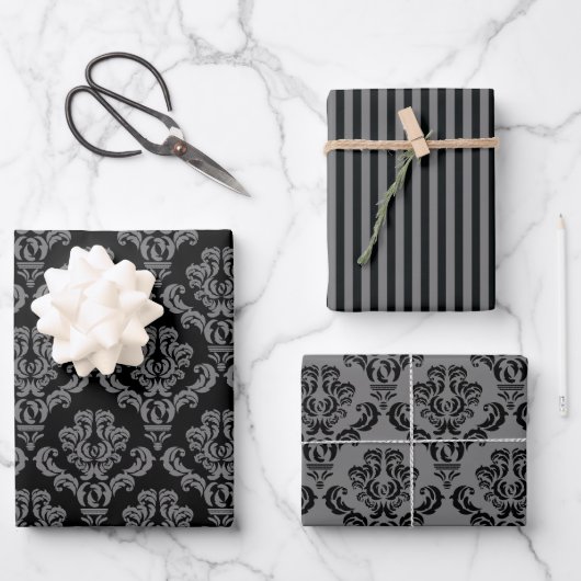Feuille De Papier Cadeau Elegant Grey Damask (Recto)