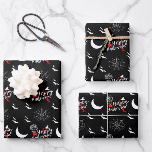 Feuille De Papier Cadeau Elégant Halloween Rose & chauves-souris