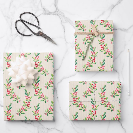 Feuille De Papier Cadeau Elegant Holly et Berries (Recto)