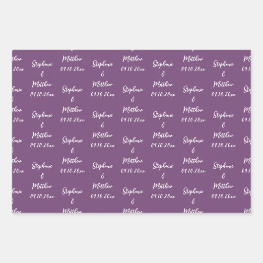 Feuille De Papier Cadeau Élégant Lilac Bride Groom Noms Mariages (Devant)
