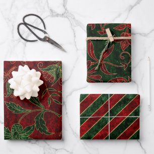 Feuille De Papier Cadeau Élégant Luxe Vintage Rouge Vert Noël Velours