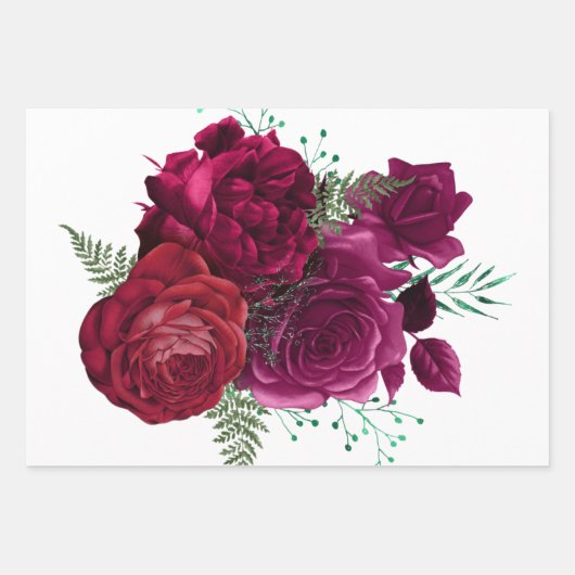 Feuille De Papier Cadeau Elegant Magenta Rose Floral Bouquet (Devant 2)