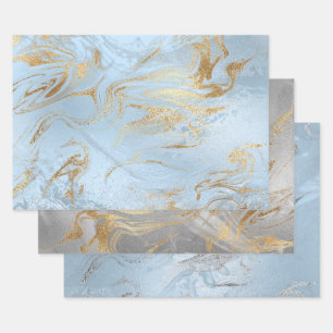 Feuille De Papier Cadeau Elégant marbre bleu or   
