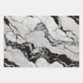 Feuille De Papier Cadeau Elégant marbre noir gris or (Devant 3)