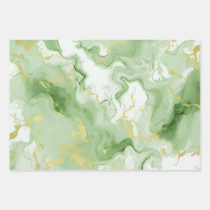 Feuille De Papier Cadeau Elégant Marbre Vert Faux Gold Parties scintillant