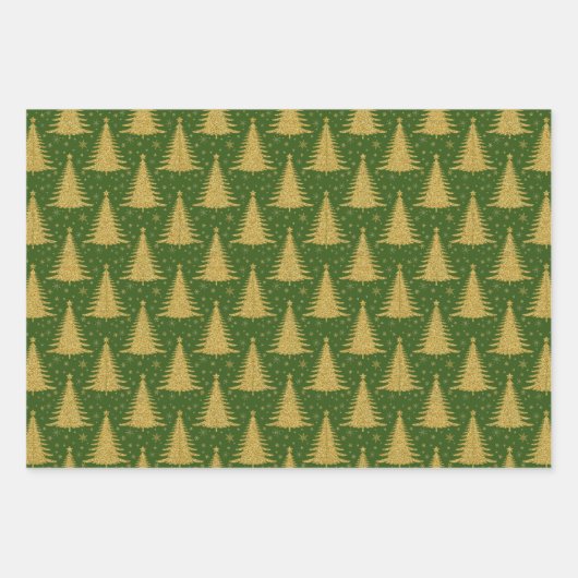 Feuille De Papier Cadeau Élégant métal or Noël Arbres Motif (Devant 3)