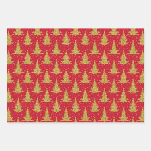 Feuille De Papier Cadeau Élégant métal or Noël Arbres Motif (Devant 2)