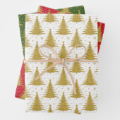Feuille De Papier Cadeau Élégant métal or Noël Arbres Motif (En situation)