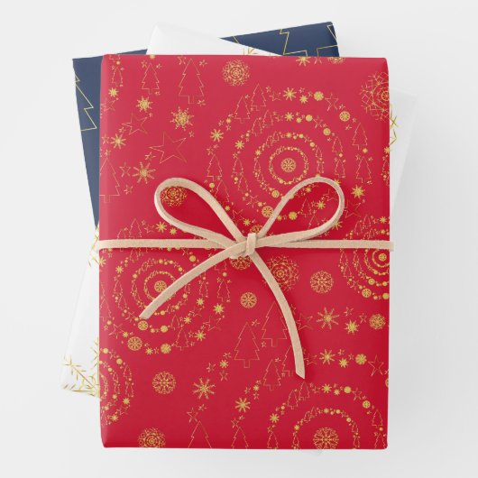 Feuille De Papier Cadeau Élégant minimal Motif Gold Red Navy blanc Wrapp (En situation)