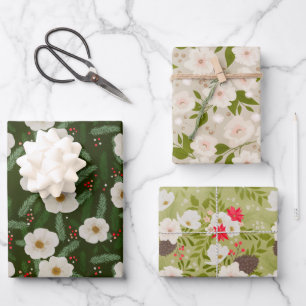 Feuille De Papier Cadeau Élégant modèle floral de Noël