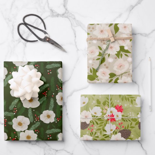 Feuille De Papier Cadeau Élégant modèle floral de Noël (Recto)