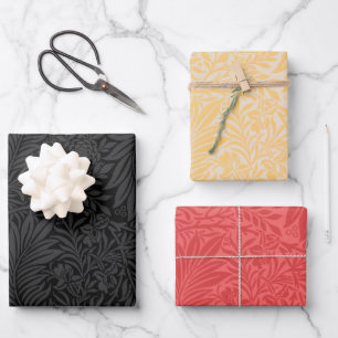 Feuille De Papier Cadeau Élégant modèle moderne Black Red Gold Floral