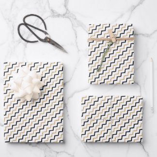 Feuille De Papier Cadeau Élégant Moderne Noir Or Zig Zag Chevron