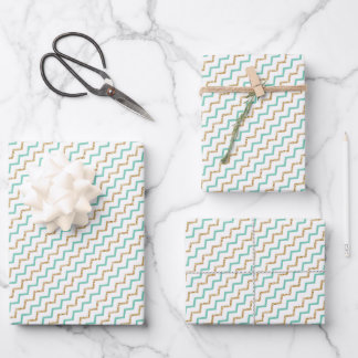 Feuille De Papier Cadeau Élégant Moderne Vert Or Chevron Zig Zag