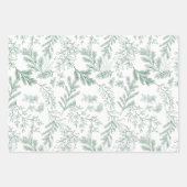 Feuille De Papier Cadeau Élégant Monochrome Vert Rustique Botaniques d'hive (Devant)