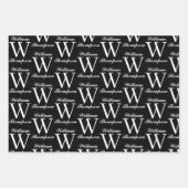 Feuille De Papier Cadeau Élégant Monogramme de calligraphie noir et blanc (Devant)