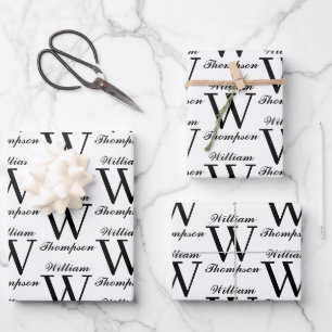 Feuille De Papier Cadeau Élégant Monogramme de calligraphie noir et blanc