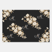 Feuille De Papier Cadeau Élégant Monogramme noir Rose or (Devant)
